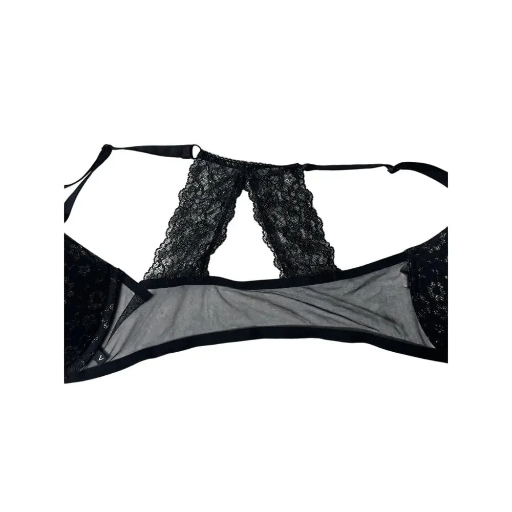Victoria’s Secret Push Up Bra 36DD Black Lace Racerback Mesh Back